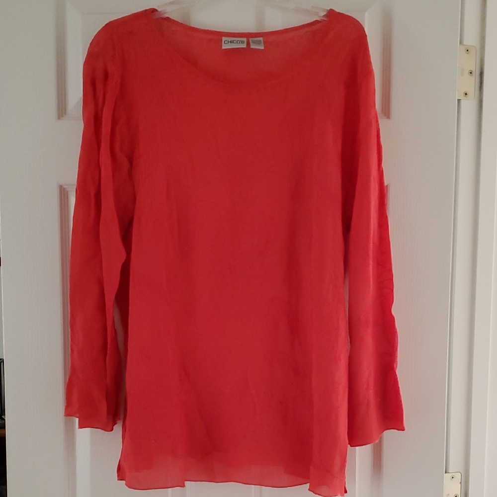 Chico's Bold Embroidered Red Blouse